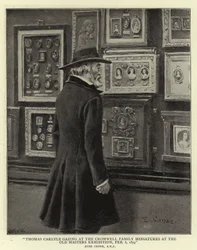 Thomas Carlyle regardant les miniatures de la famille Cromwell à l